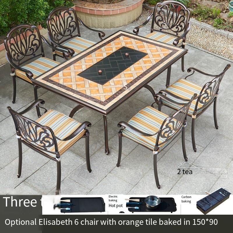 Cast Aluminum Outdoor Barbecue Table And Chair Aluminum Table And Chair Outdoor Open-air Grid 4 Chairs With Orange