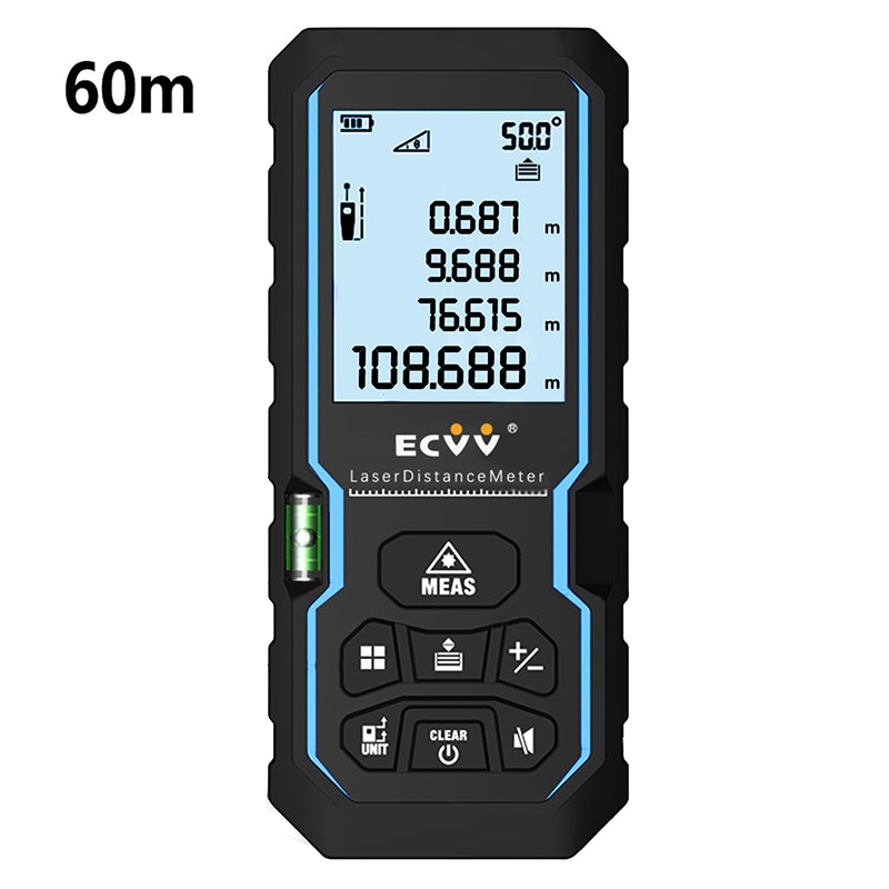 ECVV Laser Distance Measure Meter Range Finder Portable Digital Handle Tape M/in/Ft Unit Auto Height Area Volume Pythagorean Measure Tool with Bubble Level