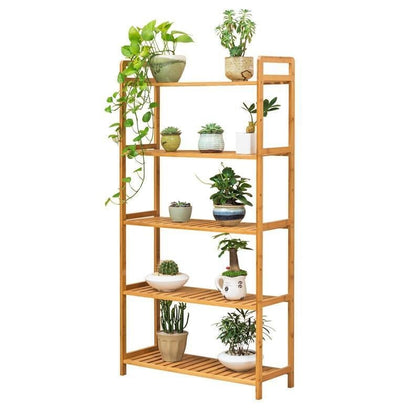 Modern Simple And Simple Floor Bamboo Balcony Flower Rack Living Room Multi-layer Wooden Flower Pot Rack Multi Meat Folding Indoor Flower Rack Storable Layer Rack Storage Rack 5 Layers Wide 50