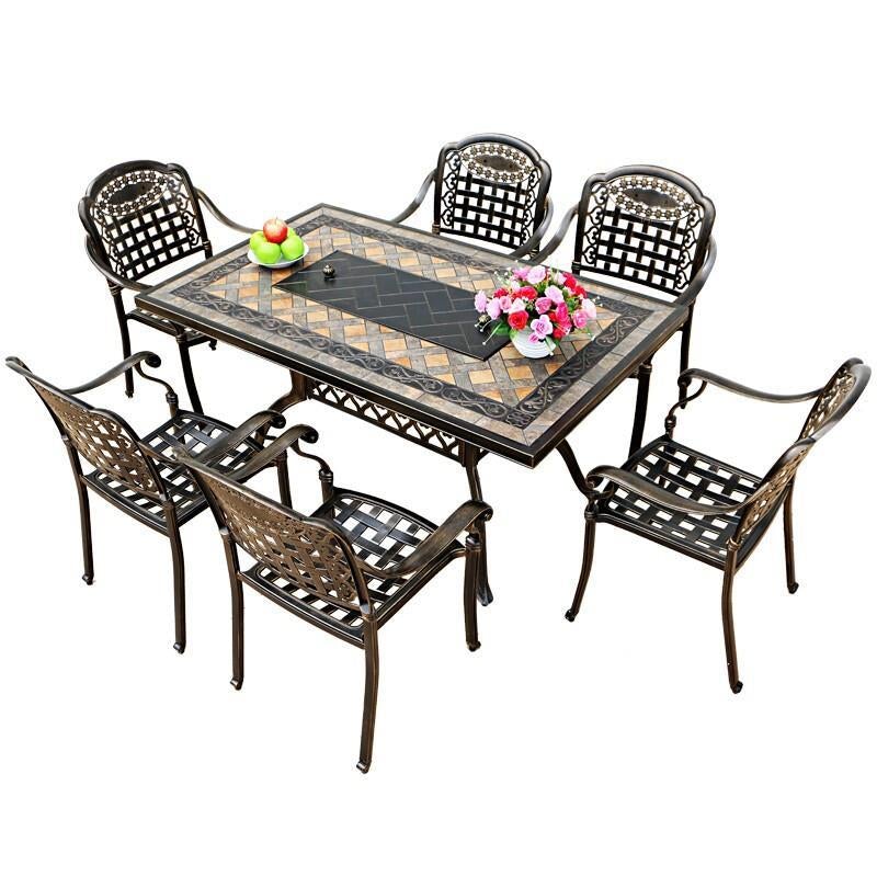 Outdoor Barbecue Table And Chair Furniture Cast Aluminum Table And Chair Leisure Courtyard Balcony Furniture Five Piece Terrace Iron Table And Chair Combination Long Table Electric Barbecue Table And Chair Multi Function