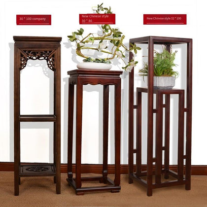 Ming And Qing Classical Chinese Square 1m High Flower Rack Solid Wood Living Room Balcony Elm Solid Wood Multi-layer Flower Rack Lvluoqi Stone Vase Flower Rack Dragon Square 25 * 25 * 60 Chestnut Red