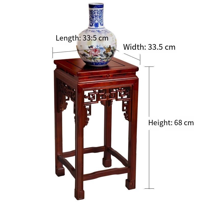 Ming And Qing Dynasties Antique Classical Hollowed Out Chinese Solid Wood Elm Square Flower Rack Low Flower Rack Floor Rack Multi-layer Vase Rack Surface 33.5, Height 68 Cm