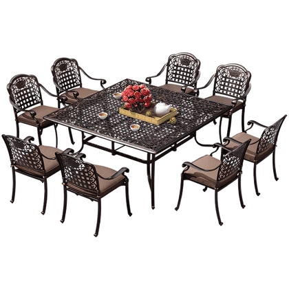 6 Chairs + 1 [Aluminum Table 150×90] Outdoor Aluminum Table And Chair Combination Villa Courtyard Table And Chair Set Outdoor Leisure Table And Chair Combination Furniture
