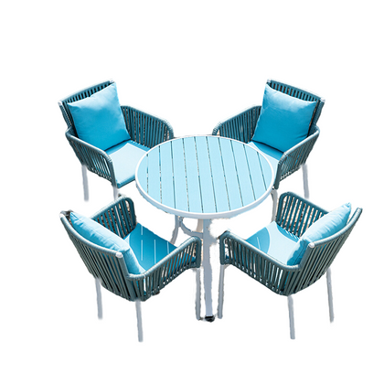 Outdoor Plastic Wood Balcony Table And Chair Combination Outdoor Courtyard Leisure Table And Chair Rope Back Chair (straight) * 4 + Plastic Wood