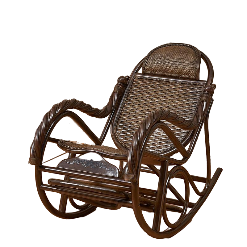 Coffee Color Straight Rocking Chair Sheet Natural Adult Rattan Balcony Real Rattan Upholstery Chair Reclining Chair Rattan Art Leisure Chair Indoor Lunch Break Single Rattan Elderly Chair Rocking Chair