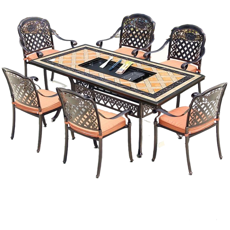 Cast Aluminum Outdoor Barbecue Table And Chair Aluminum Table And Chair Outdoor Open-air Grid 4 Chairs With Orange