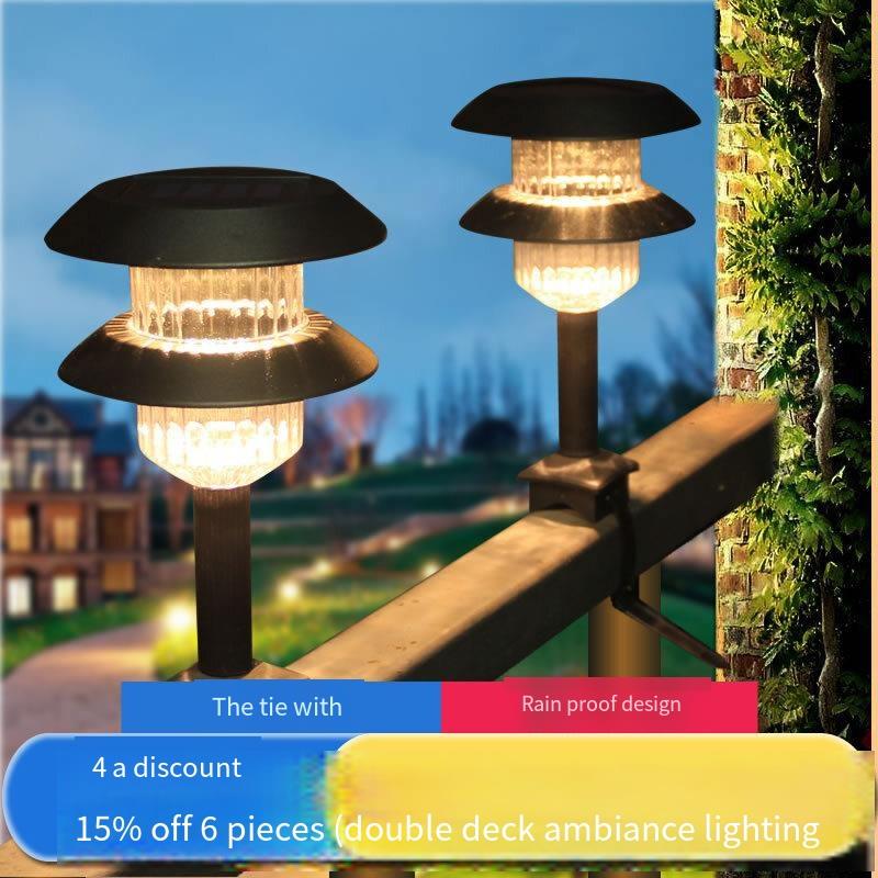 European Double-layer Solar Lamp Household Outdoor Balcony Railing Decorative Lamp Outdoor Waterproof Courtyard Fence Atmosphere Landscape Lamp