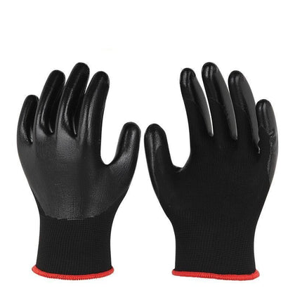 12 Pairs Of Black Free size Nitrile Work Safety Gloves Skid Resistant Oil Resistant Acid And Alkali Resistant Construction Protective Gloves