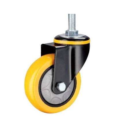 4 Inch Lead Screw Movable Orange Yellow Polyurethane (PU) Caster Medium Single Ball Bearing Universal Wheel 4 Sets / Set