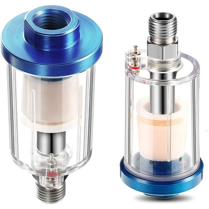 2 pcs Water Oil Separator Filter Airbrush Filter Moisture Separator Air Line Compressor Fitting, 1/4 Inch NPT Inlet and Outlet