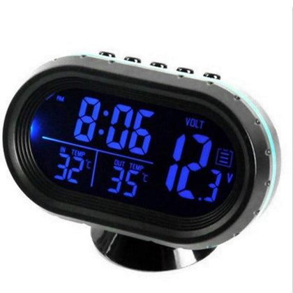 Car Thermometer Digital Clock DC 12V Automobile Clock LED Lighted Auto Dual Temperature Gauge Voltmeter Voltage Tester