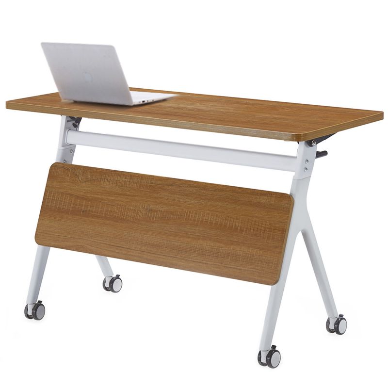 ECVV Flipper Training Table, Nesting Folding Desk with Casters for Business Office, One-Touch Flip Mechanism and Modesty Panel, Wood, Rectangular