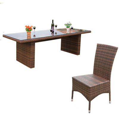 Outdoor Rattan Table And Chair Combination Back Chair Combination Open Garden Courtyard Simple Set 10 Chairs [aluminum Frame] + Long Table (with Cushion)