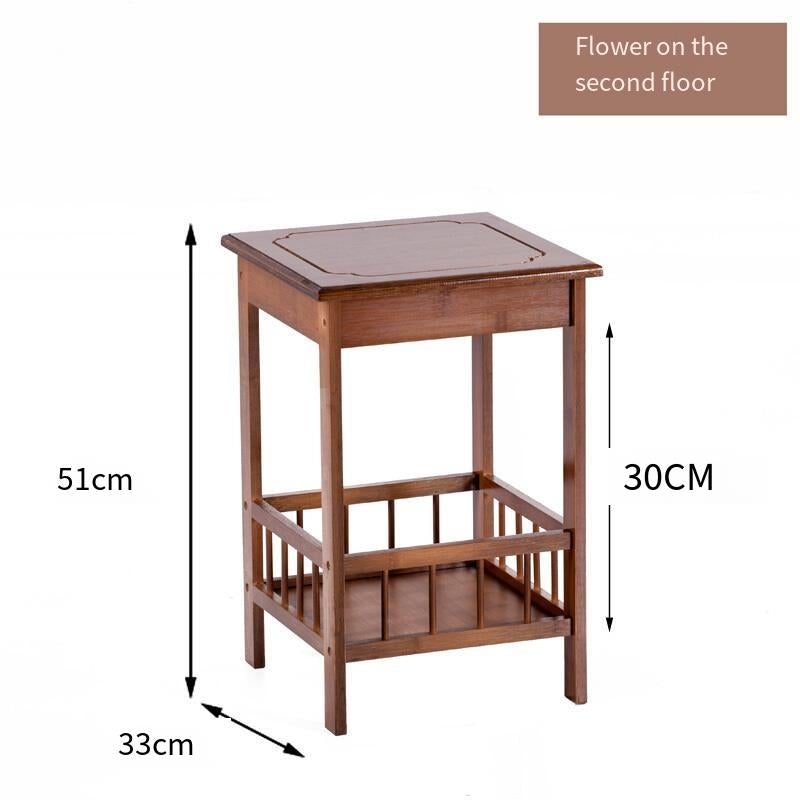 Flower Rack Solid Wood Multi-layer Floor Type Bonsai Flower Pot Rack Balcony Living Room Flower Table Fish Tank Two-layer Brown Fence