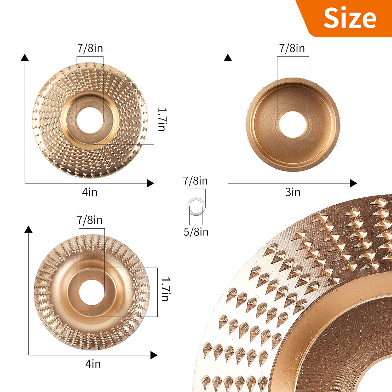 Wood Carving Disc Wood Shaping Disc Wood Shaper for Angle Grinder 4 1/2 Inch with 7/8 & 5/8 Arbor