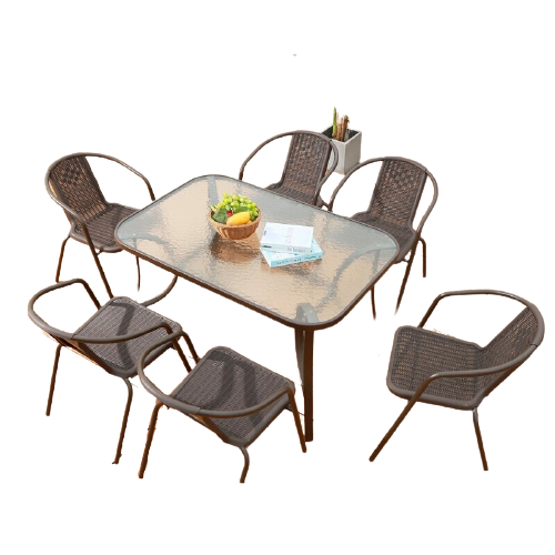 Outdoor Table And Chair Balcony Rattan Chair Courtyard Leisure Tea Table And Chair Combination Outdoor Open Garden Terrace Table And Chair 6 Chairs + 120cm Long Table