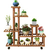6 Pieces Solid Wood Flower Rack Outdoor Balcony Flower Pot Rack Indoor Floor Hanging Orchid Plant Rack Multi-layer Bonsai Rack Flower Table S Basic Model (with Diagonal Support)