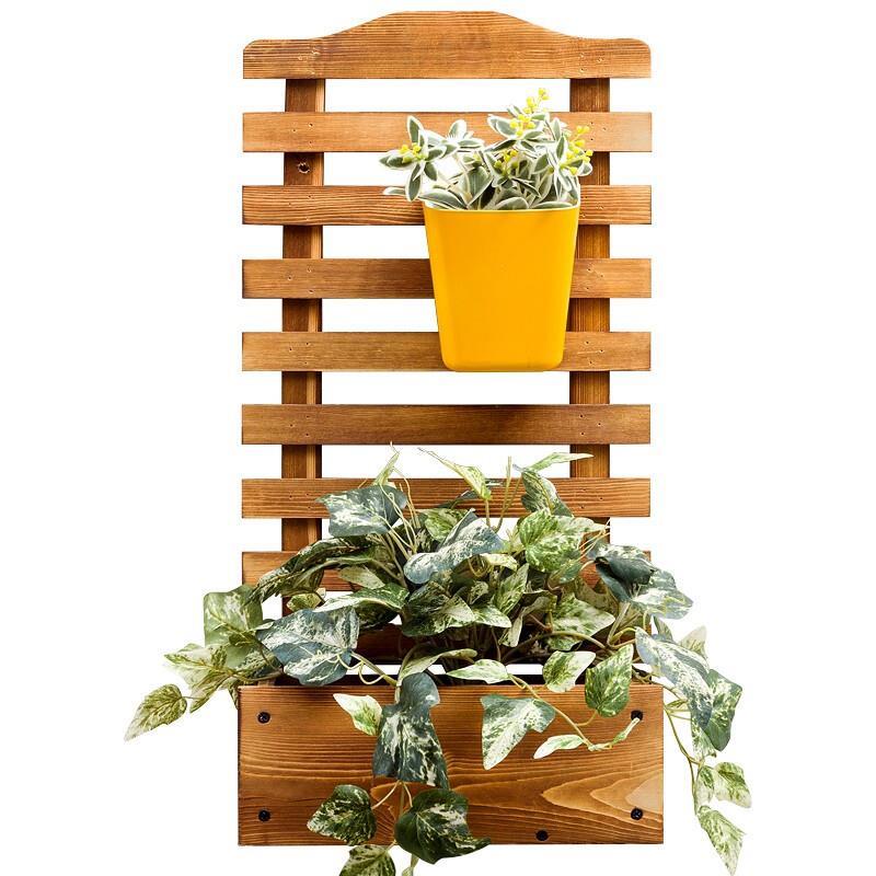 Balcony Wall Mounted Fleshy Green Pineapple Flower Rack Living Room Courtyard Simple Multi-layer Solid Wood Hanging Flower Rack Sub Flower Pot Rack Indoor Wall Storage Rack [thickened Material] Grid Style (single)