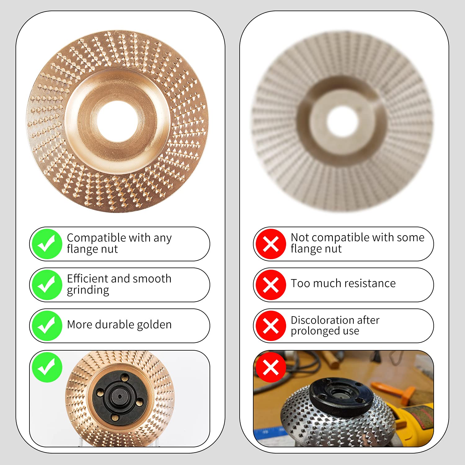 Pomsare Upgraded Angle Grinder Wood Carving Disc Grinding Wheel, Wood Grinder Shaping Disc Tools For Angle Grinder 4 1/2 Inch 7/8 Arbor, Stump Grinder Attachments For Wood Cutting Sanding Polishing - View #2