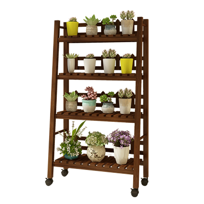 Balcony Solid Wood Multi-storey Living Room Plant Rack Indoor Floor Multi Meat Flower Pot Rack Green Pineapple Anti-corrosion Wood Mobile Flower Rack Multi Fence Carbonization 3 Layers 1m Pulley