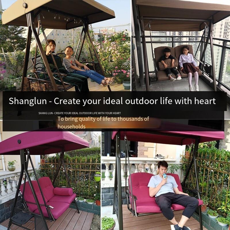Outdoor Swing Hanging Chair Courtyard Rocking Chair Double Rocking Iron Leisure Basket Panamanian Swing [three People] Wine Red Brown