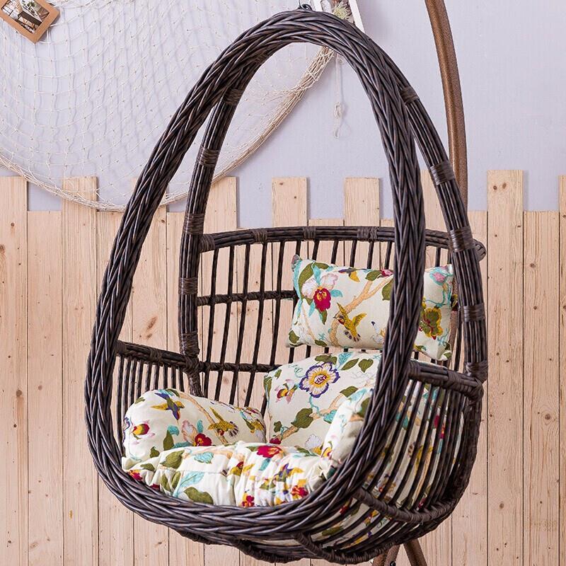 Hanging Chair Basket Rattan Balcony Bassinet Chair Indoor Single Swing Chair Upgrade Bold Imitation Wood Grain Color With Cushion Carpet