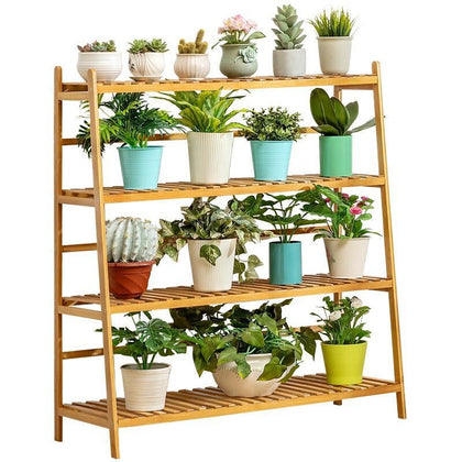 Simple Floor Type Flower Rack Living Room Indoor Potted European Multi-layer Green Plant Flower Pot Rack Modern Simple Nanzhu Balcony Fence Fleshy Green Pineapple Hanging Basket Flower Rack Storage Layer Rack Original Color - Four Floors 100 Long [bold