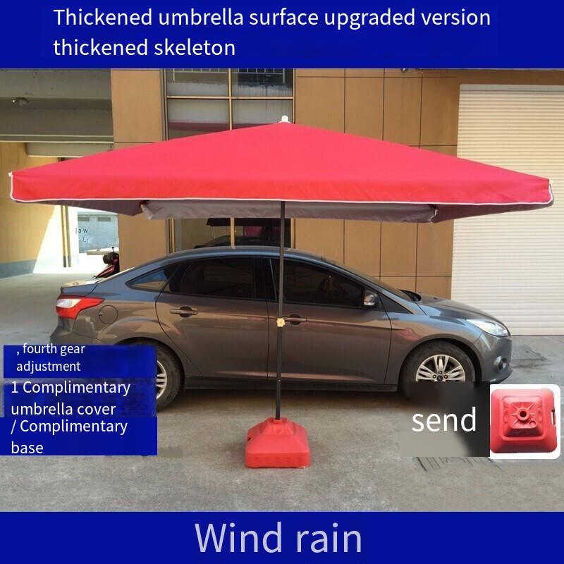 Outdoor Sunshade Large Stall Umbrella Sun Ground Beach Square Commercial Folding Advertising Courtyard Umbrella With Base Sunscreen Tent Dark Green 2.5 × 2.5 (Umbrella Thickened) Send Base
