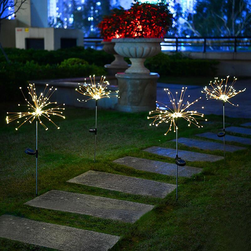 Solar Lamp Lawn Lamp Outdoor Courtyard Lamp Colorful Landscape Lamp Dandelion Villa Decorative Lamp Household Garden Fireworks Lamp 2 Sets