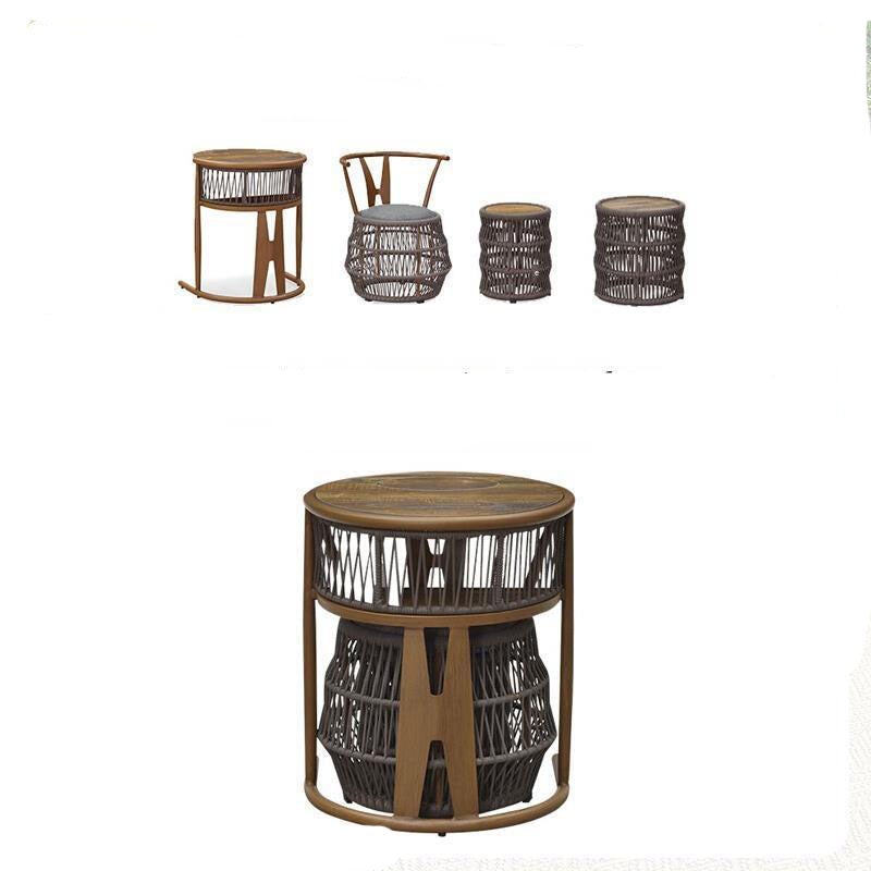Balcony Tea Table Rattan Chair Three Piece Combination Outdoor Courtyard Tea Tea Table Leisure Brown [master Chair] + 1 [D55 Round Table] With Partition + 2 Stools