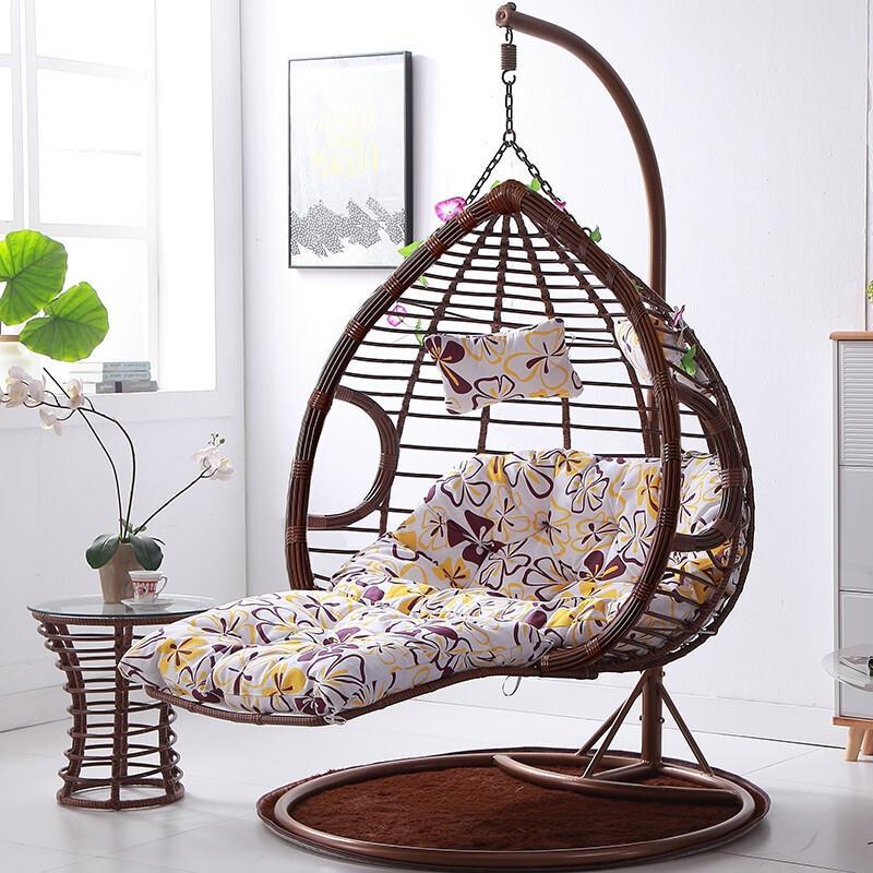 Thick Rattan Hanging Chair Swing Basket Living Room Hammock Indoor Bird's Nest Lazy Rocking Chair Double Hanging Orchid Outdoor Drop Chair Lazy Rocking Chair Thick Rattan Double With Armrest Pedal Brown