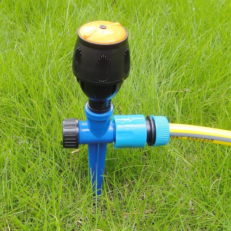 360 Degree Automatic Rotary Sprinkler Watering The Green Lawn Garden Vegetable Agricultural CoolingSpraying Irrigation Sprinkler 4 Points Meg Nozzle + Ground Plug + 15 Meters 4 Points Hose