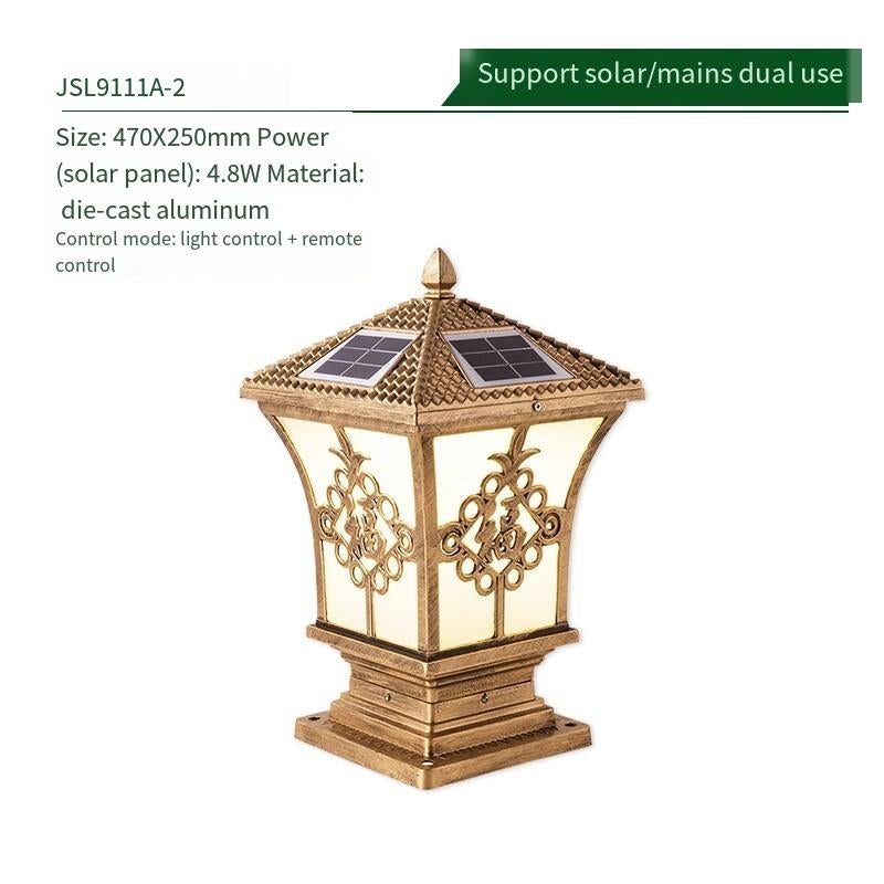 Solar Column Head Lamp Enclosure Lamp Door Front Lamp Dual Color Warm Light Courtyard Lamp LED Outdoor Waterproof Household Garden Villa Column Lamp