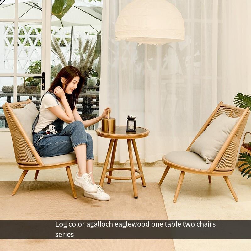 Balcony Table And Chair Modern Simple Tea Table Combination Bedroom Leisure Living Room Single Sofa Chair Rattan Chair Three Piece Set 1 [sofa Chair] Walnut Color (with Pillow)