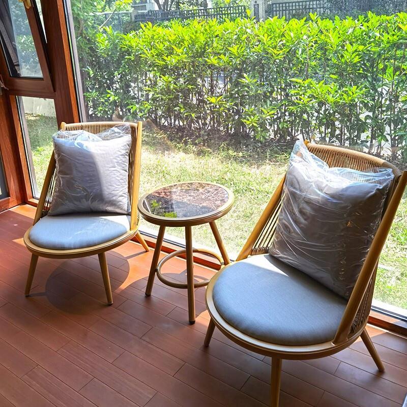 Balcony Table And Chair Modern Simple Tea Table Combination Bedroom Leisure Living Room Single Sofa Chair Rattan Chair Three Piece Set 1 [sofa Chair] Walnut Color (with Pillow)