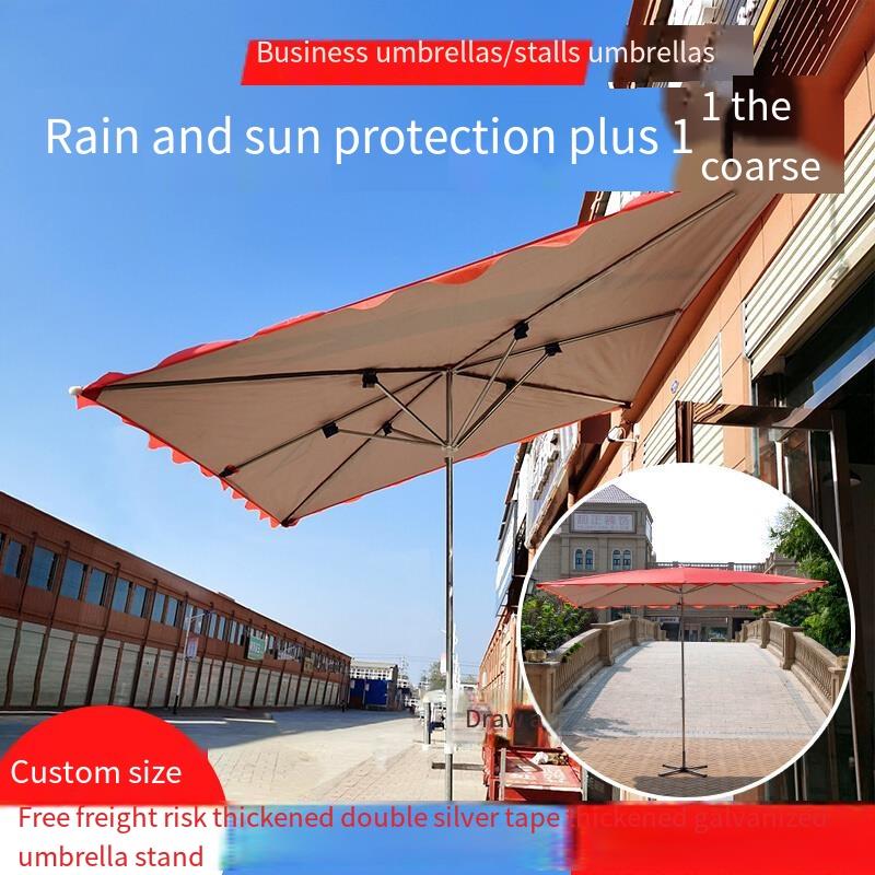Outdoor Sunshade Sun Umbrella Stall Large Courtyard Folding Rainproof Sunscreen Square Shop Commercial Inclined Umbrella (inclined Umbrella) 3 × 2.5 Red Thickened Silver Tape 6 Bone