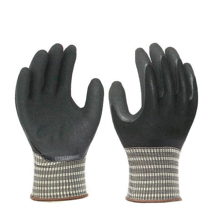 12 Pairs Of Free Size Nitrile PU Black Safety Gloves Gummed-Coated Labor Protection Gloves Breathable Construction Protective Gloves