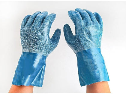 6 Pieces Lengthened Oil Proof Gloves Chemical Proof Gloves Acid And Alkali Resistant Abrasion Resistant Protection Labor Gloves L-Size Single Pair
