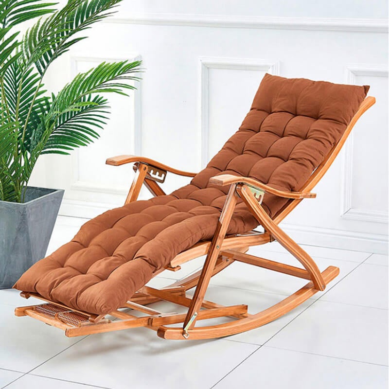 Bamboo Rocking Chair with Comfortable Cushions Folding Sun Lounger Outdoor  Relaxer Zero Gravity Recliner Chair Adult Lazy Casual Wood Chair For Home