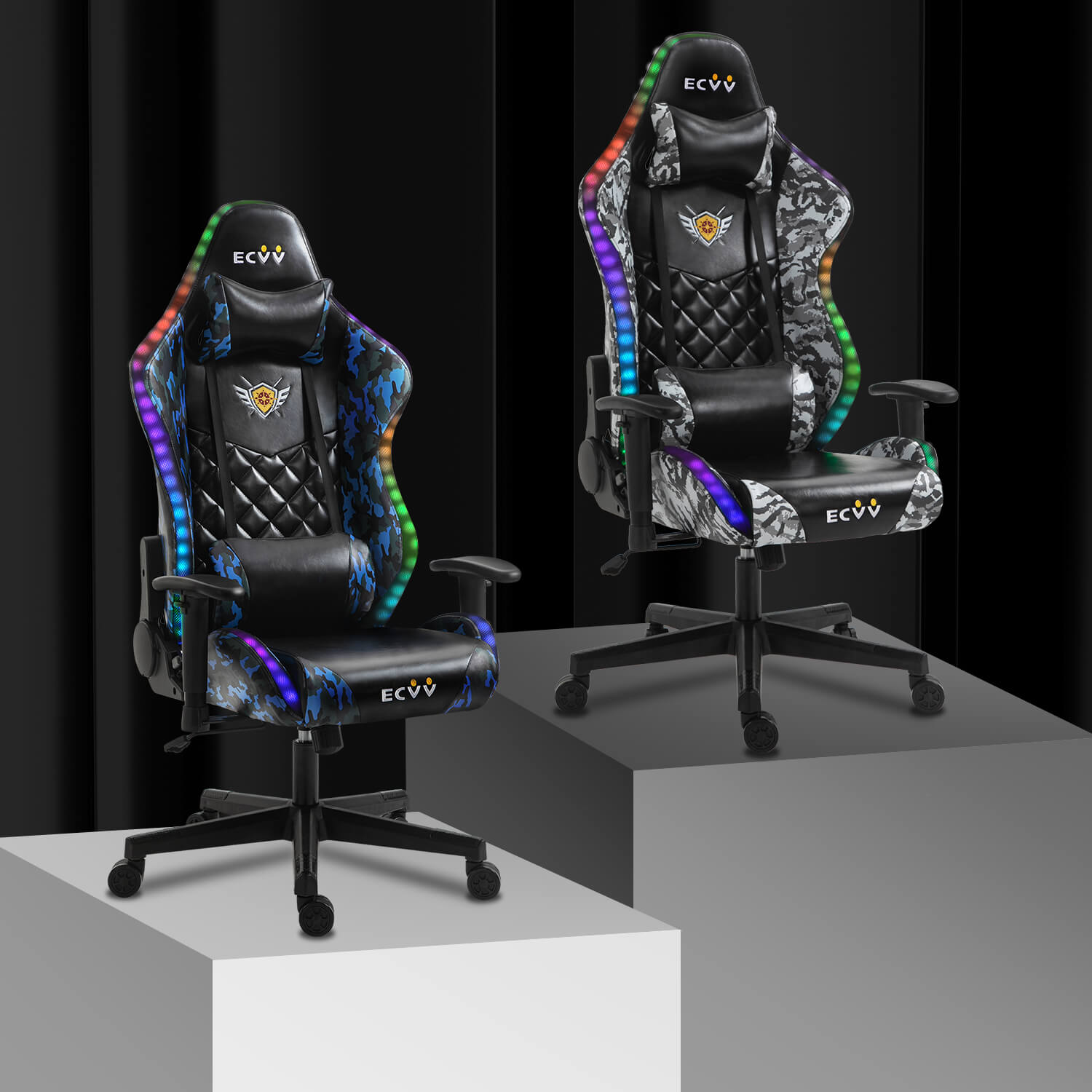 ECVV Gaming Chairs with RGB LED Adjustable Reclining Back Oil-waxed Leather Oversized Design Rocking Chair Suitable for Gamers Game Anchors