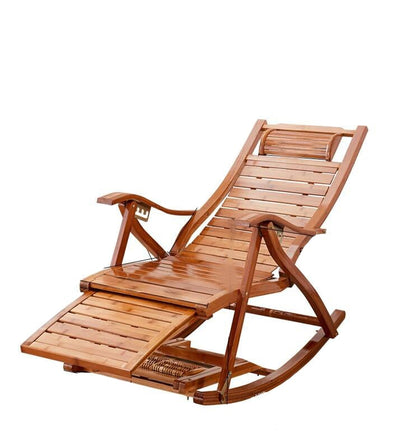 Rocking Chair Bamboo Reclining Adult Elderly Lunch Break Chair Folding Balcony Outdoor Cool Leisure For Elders Extended Rocking Chair + (long Thin Cushion In Summer)