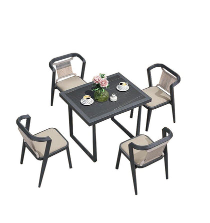 Outdoor Table And Chair Tea Courtyard Terrace Garden Hot Pot Table Small Tea Table Balcony Leisure 4 [dark Gray Chair] + 1 [90x70hpl Long Table With Tea Sea]