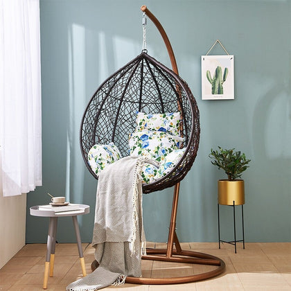 Hanging Chair Hanging Basket Outdoor Cane Chair Balcony Single Indoor Rocking Chair Adult Rocking Chair Lazy Bird's Nest Chair Black