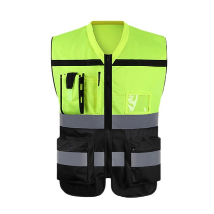 High Visibility Reflective Safety Vests with Pockets and Zipper Front 2 Highly Reflective Strips for Safety Working Running - Fluorescent Yellow+Black