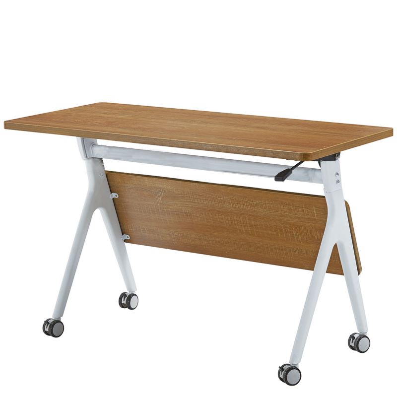 ECVV Flipper Training Table, Nesting Folding Desk with Casters for Business Office, One-Touch Flip Mechanism and Modesty Panel, Wood, Rectangular