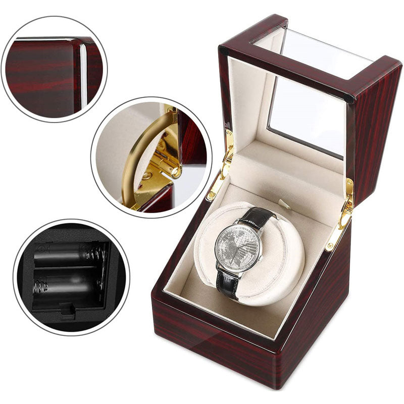 CHIYODA Single Watch Winder Deluxe Piano Baking Varnished Handmade Wooden Watch Box With Quiet Mabuchi Motor And 12 Rotation Modes