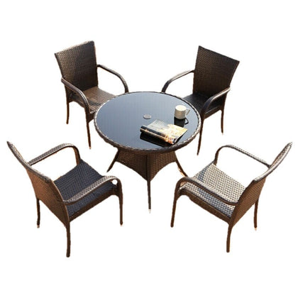 Outdoor Table And Chair Rattan Chair Balcony Table And Chair Combination Rattan Tea Table Outdoor Courtyard 4 Chairs + 1 Rattan Round Table 90cm
