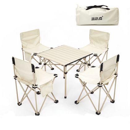 Outdoor Folding Table And Chair Set Portable Outdoor Self Driving Travel Barbecue Camping Car Aluminum Alloy Ultra Light Back Chair 5-piece Set