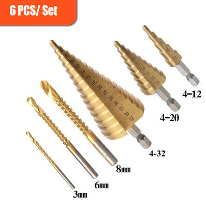 6pcs Step Drill Bit Slot Broaching Saw Drill Set Countersink for Metal Wood 4-12/20/32mm Wood Cutter Set 3 6 8mm Saw Drill